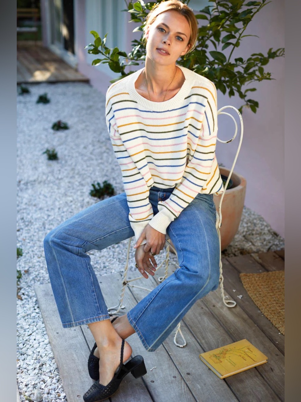 Emerson Fry Carolyn Rainbow Striped Sweater Size Medium - Picture 10 of 10